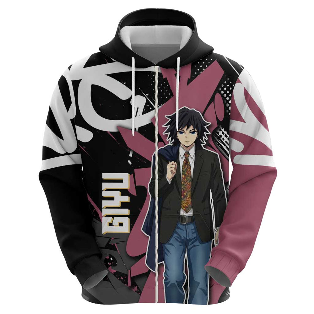 Giyu Tomioka Demon Slayer Hoodie Red Black Graffiti Anime Giyu Tomioka Demon Slayer Hoodie Red Black Graffiti Anime