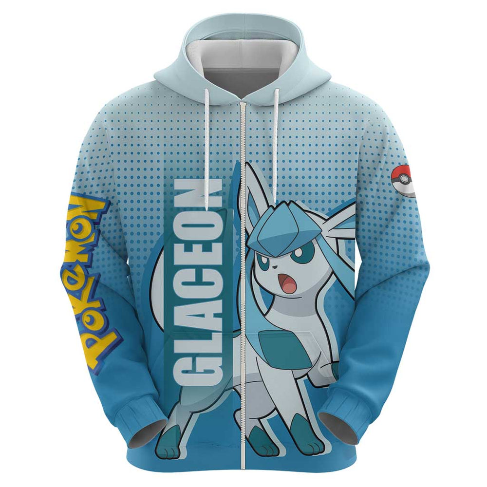 Glaceon from Pok Hoodie with Ice Type Ability and Elegant Pose Design Glaceon from Pok Hoodie with Ice Type Ability and Elegant Pose Design