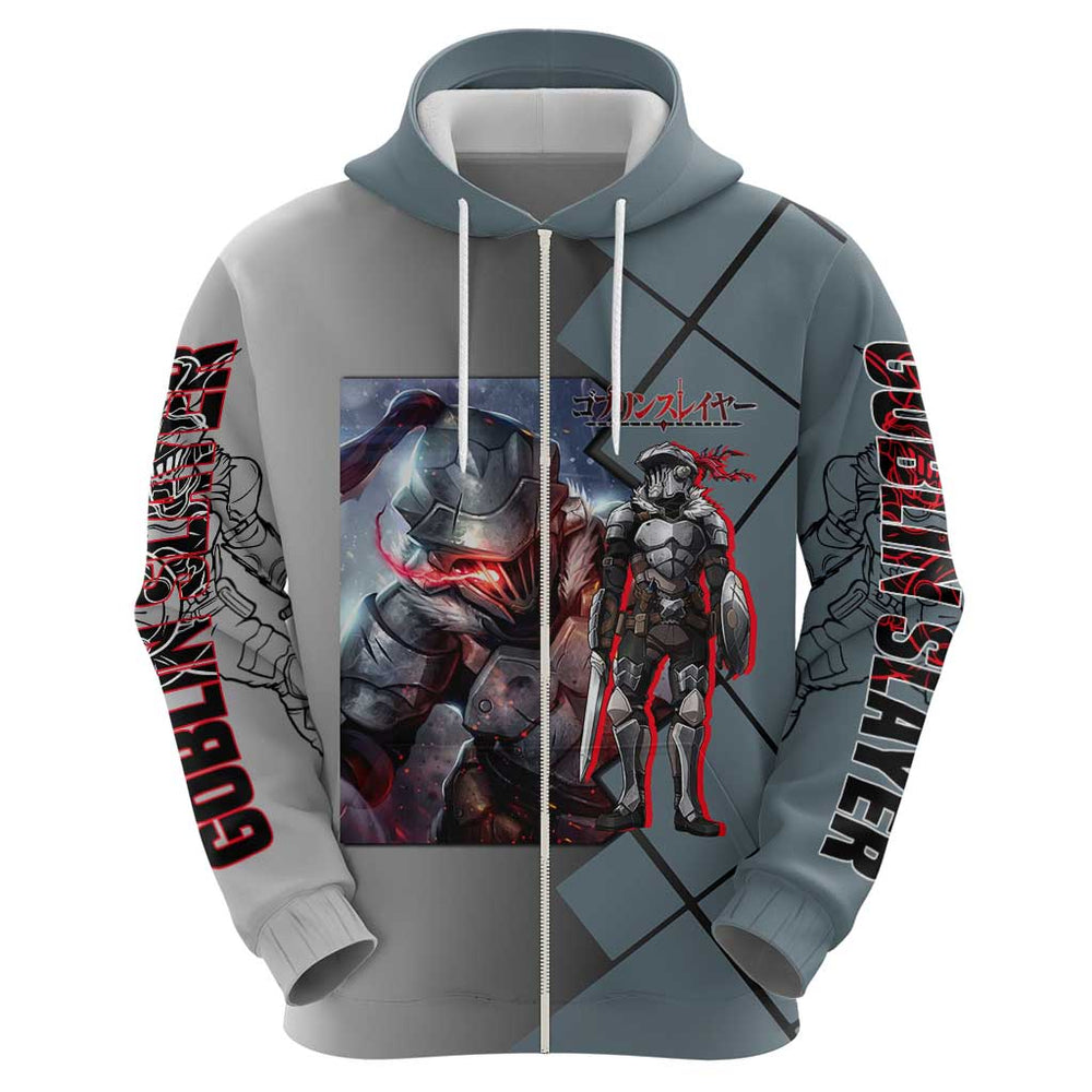 Goblin Slayer Goblin Slayer Hoodie with Armor Clad Battle Pose and Dark Fantasy Design Goblin Slayer Goblin Slayer Hoodie with Armor Clad Battle Pose and Dark Fantasy Design